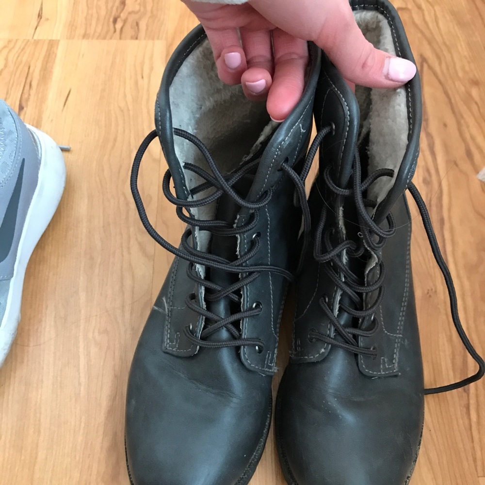 Lace up boots.